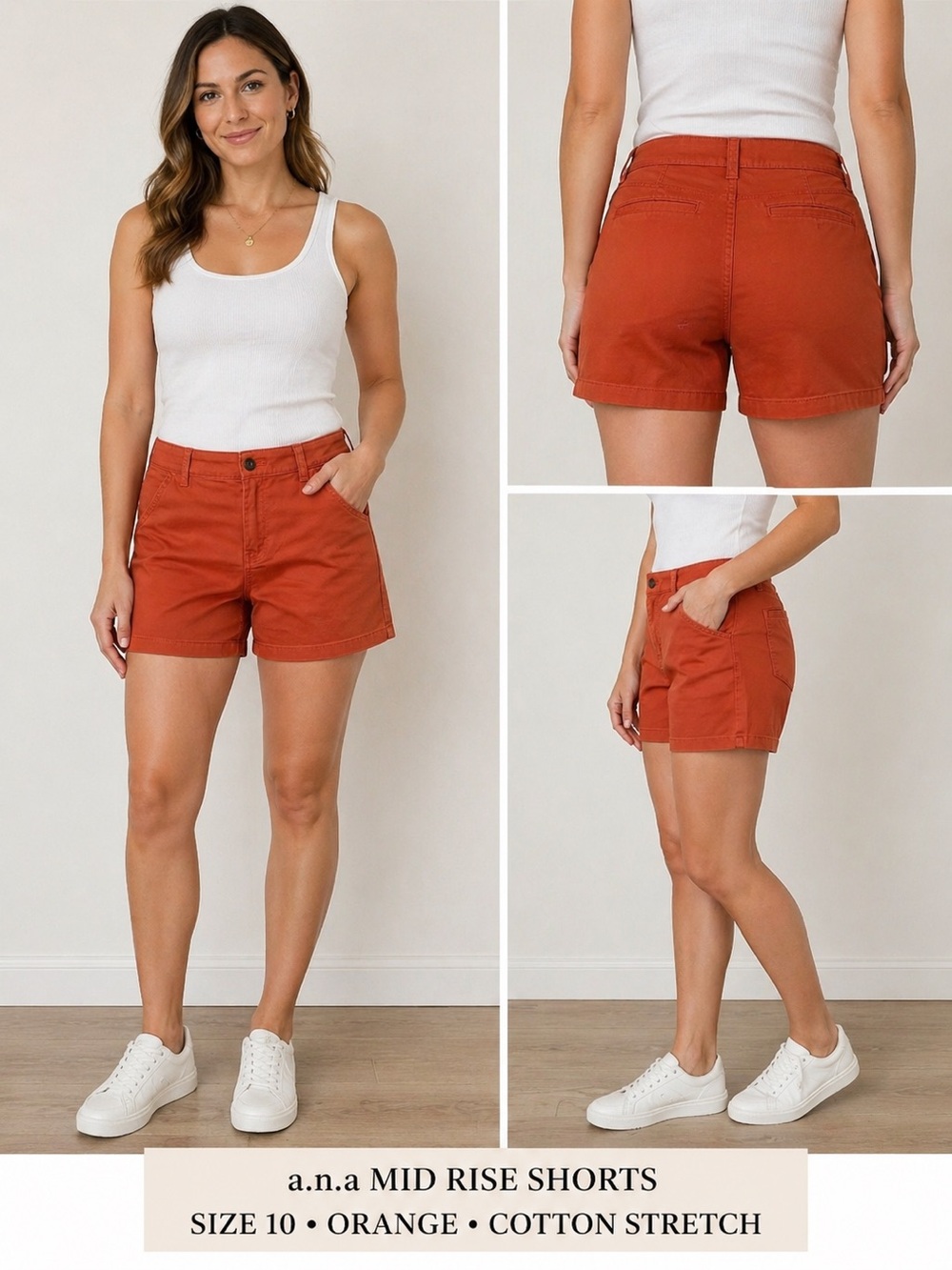 a.n.a Mid Rise Shorts Size 10 Orange Cotton Stretch Casual Summer
